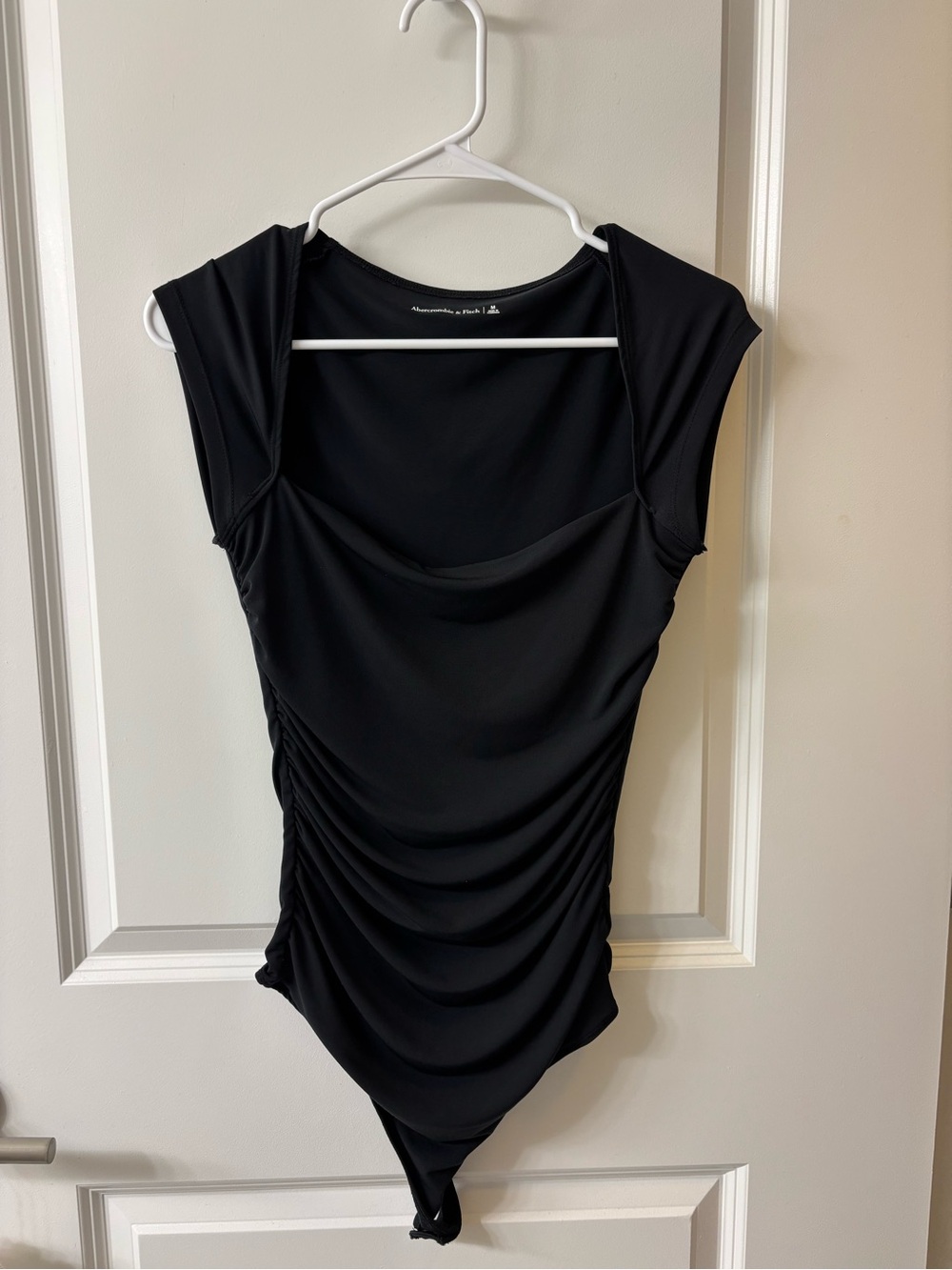 Abercrombie & Fitch Black Ruched Cap-Sleeve Bodysuit